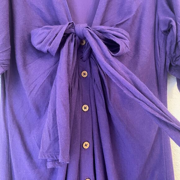 NWT Free People Vintage Summer Midi Dress Sz L Fits M Linen Blend Button Purple - Picture 5 of 16